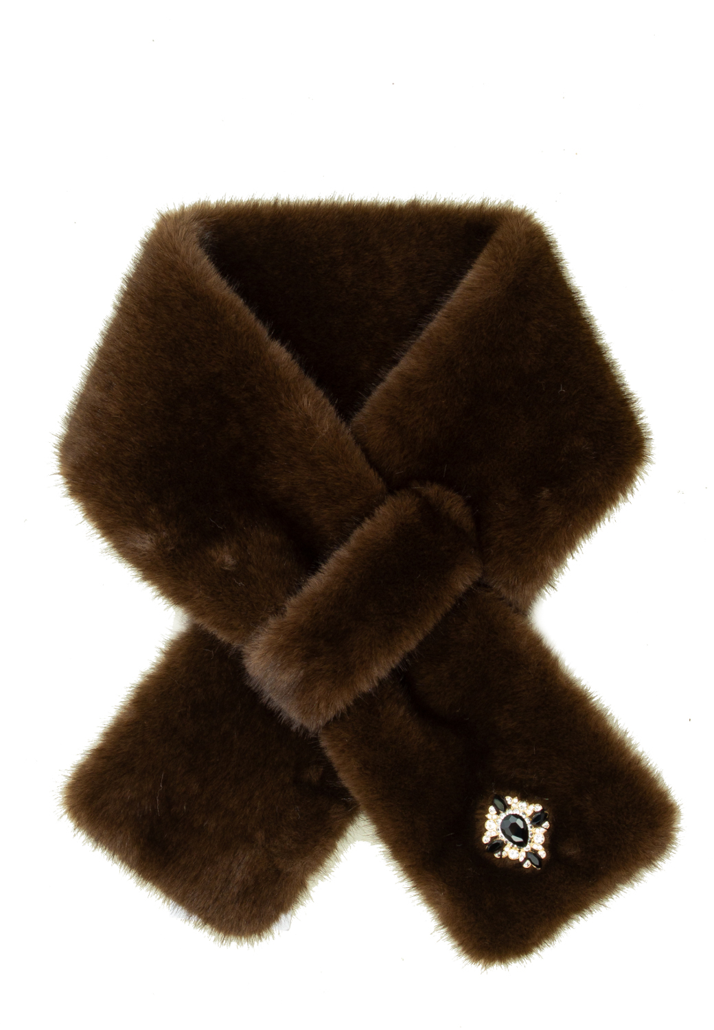 SCIARPINA FAUX FUR FAKE MINK CON BOTTONE GIOIELLO,100%PL,MADE IN PRC    - BROWN